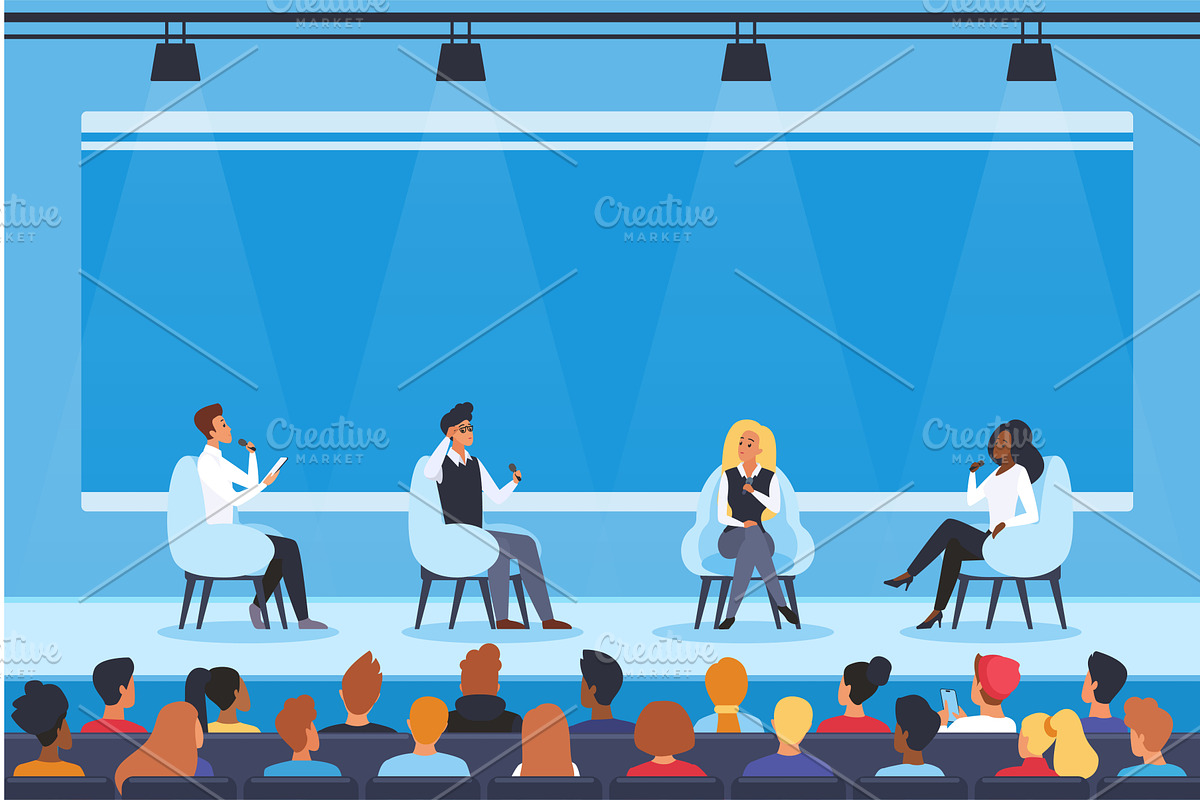 Panel Discussion at Conference, a Person Illustration by Lemberg Vector
