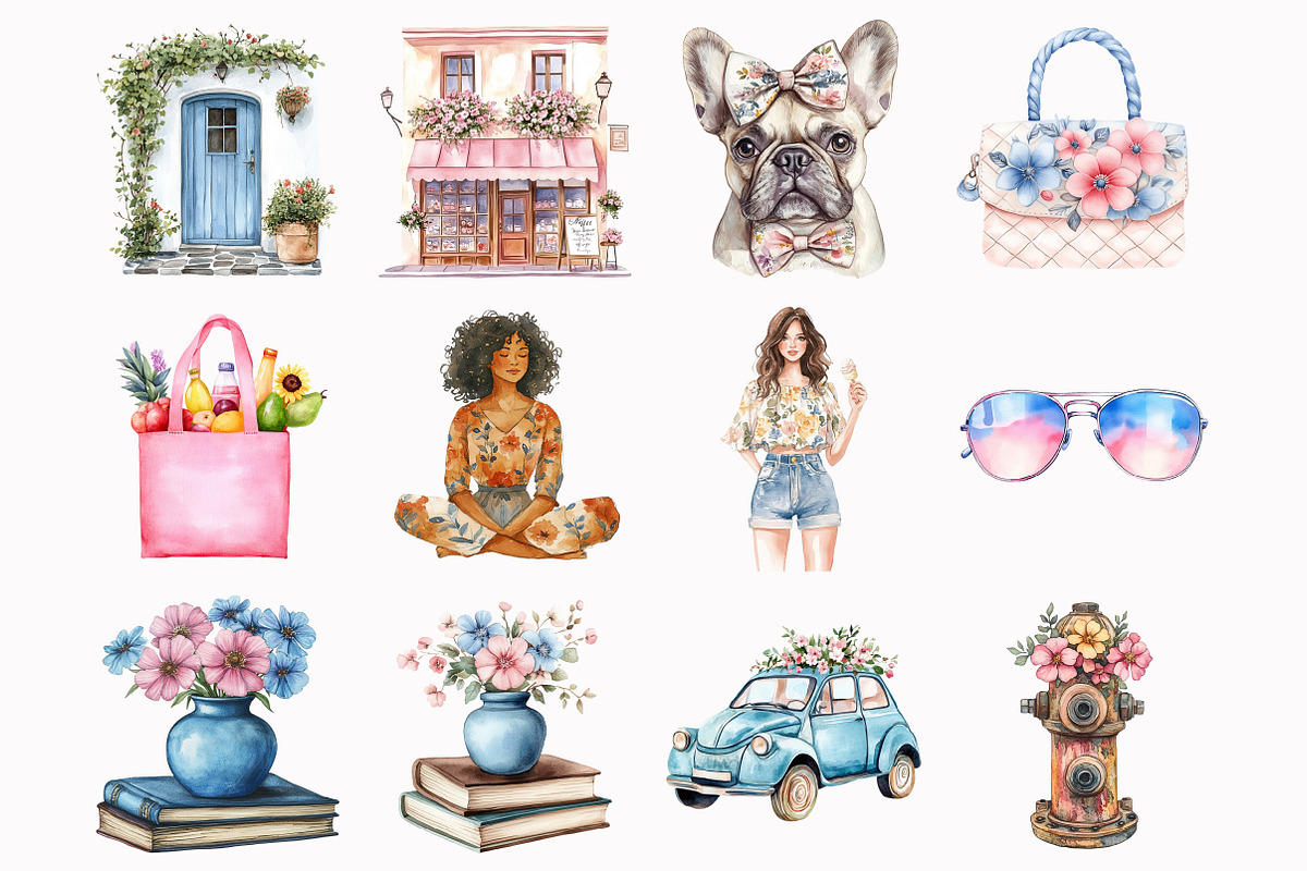 Watercolor Summer City Clipart, an Illustration by Design Market (Photo 3 of 3)