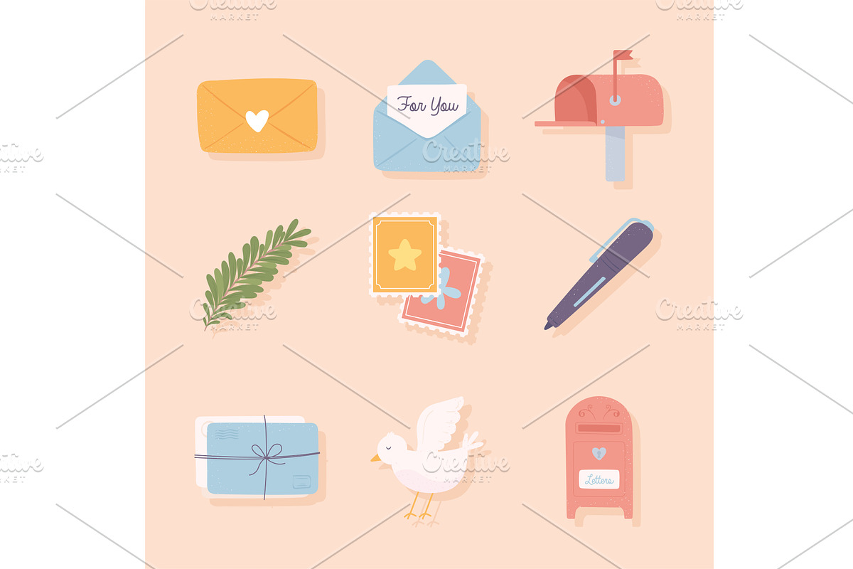 post courier letters, an Object Illustration by studiogstock