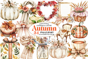 Peach Colored Autumn Clipart, an Illustration by Watercolor design