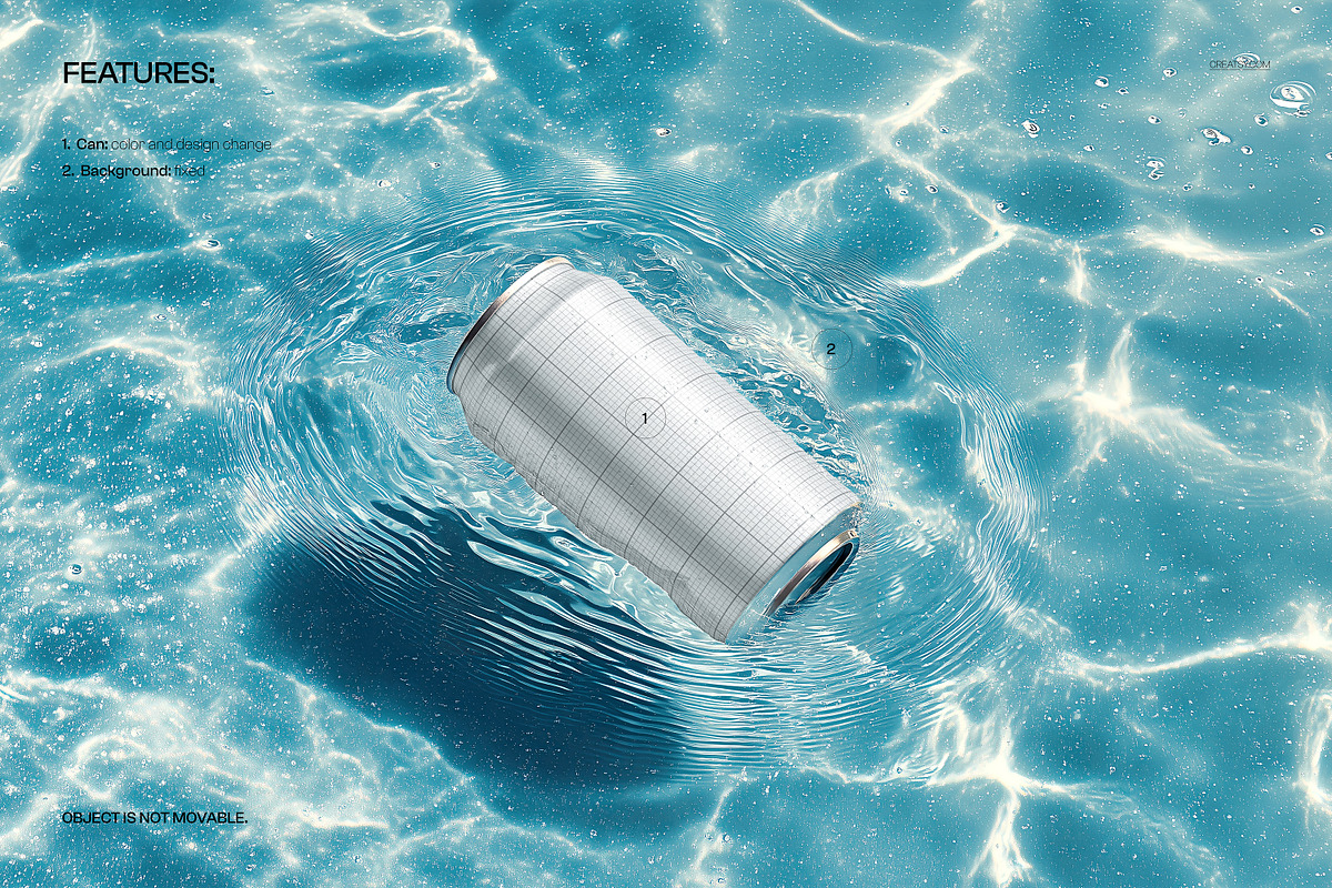 Can with Water Ripples Mockup, a Cups & Container Mockup by creatsy5
