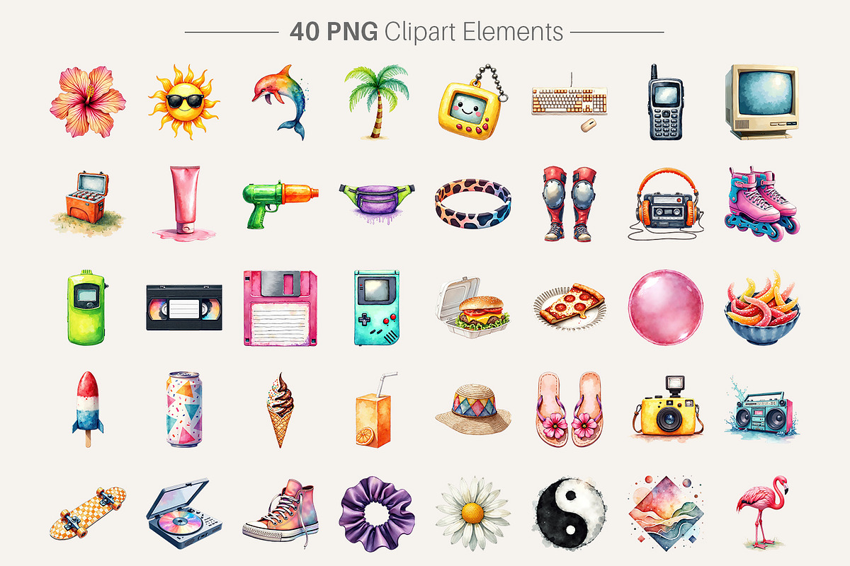 90s Retro Spring Break PNG Bundle, an Illustration by Artnoy (Photo 2 of 8)