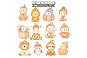 Watercolor Pumpkin Patch Animal, an Animal Illustration by CharmClipart (Thumbnail 3 of 10)
