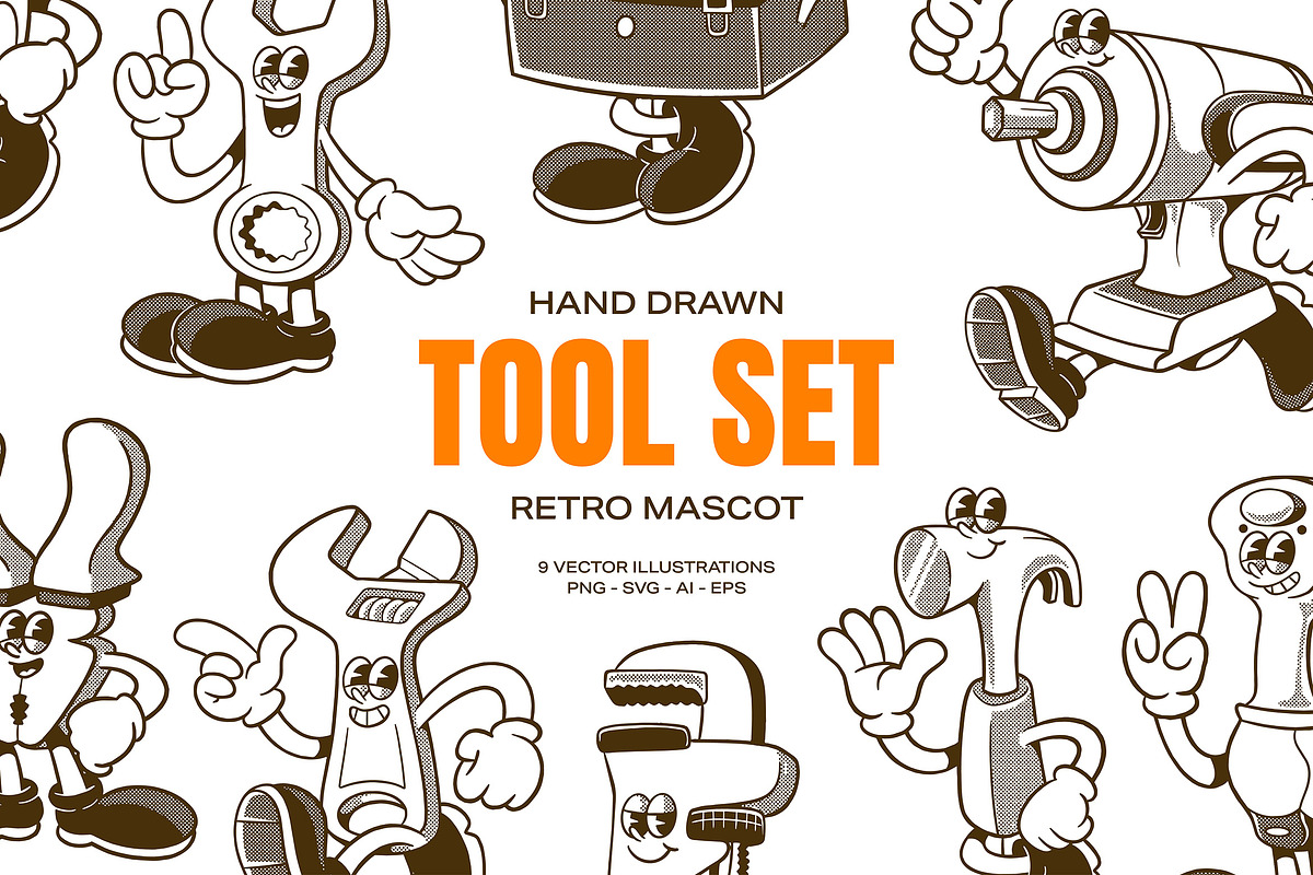Hand Drawn Tool Set Retro Character, an Object Illustration by Ludere Studios (Photo 1 of 4)