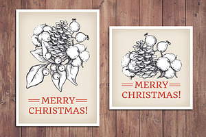 Vintage Christmas Cards. Hand Drawn