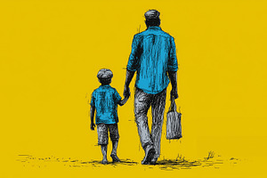 Dad and son walking together card, a Holiday Photo by MistyDay