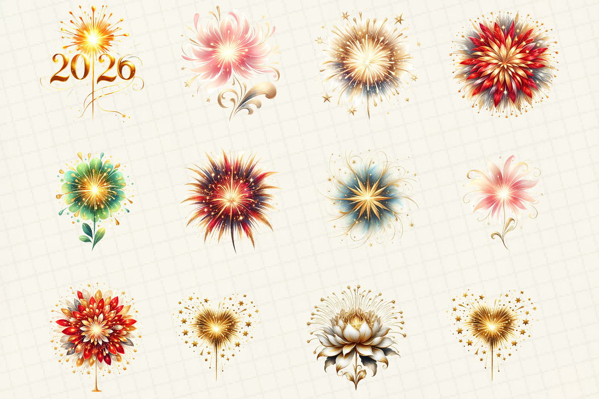 Happy New Year Fireworks Clipart, an Illustration by DreamCafeArt (Photo 3 of 7)