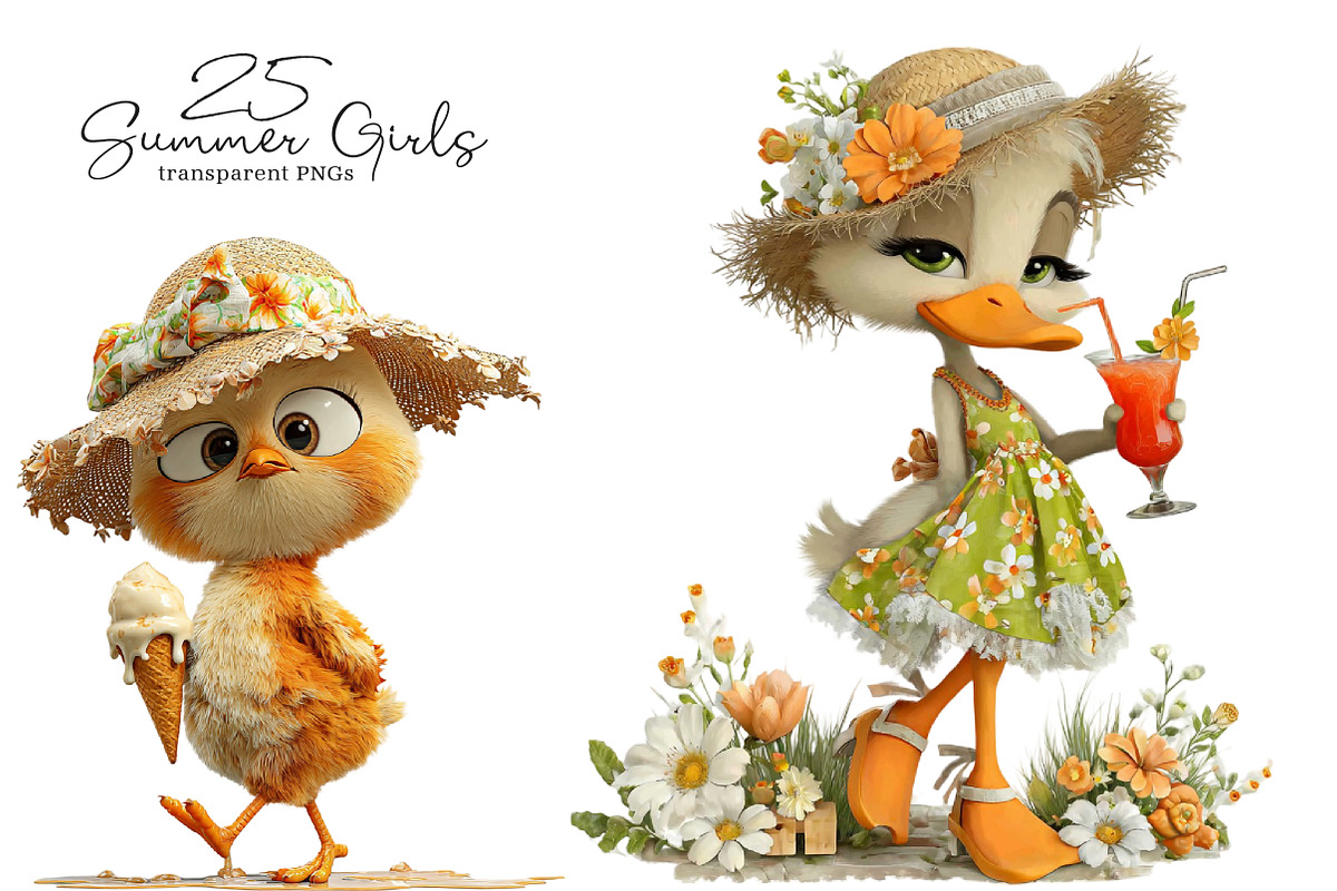 Summer Girls With Drinks Clipart, an Illustration by SinaCreation (Photo 1 of 7)