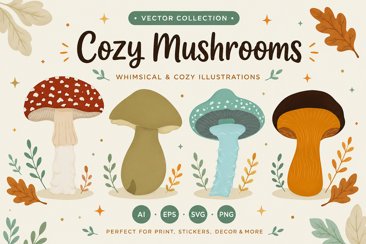 Cozy Mushroom Vector Collection, an Object Illustration by uStickery (Photo 1 of 3)