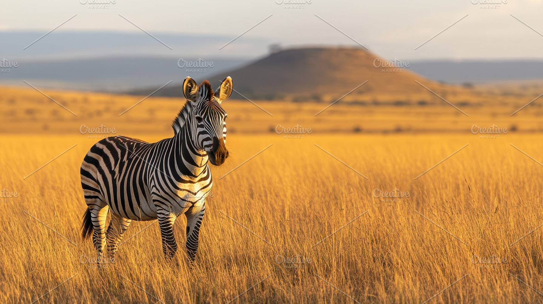 Zebra standing majestically in golde, a Background Photo by Pixeness