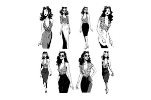 Slender woman black ink sketches, an Illustration by Onyx