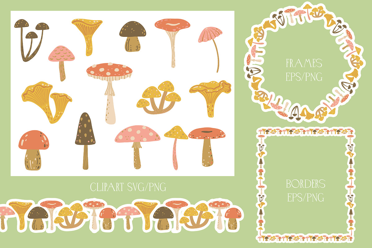 Woodland Mushrooms pattern & clipart, a Seasonal Illustration by Carpet Tapete Pretzel (Photo 3 of 13)