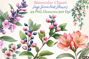 Sage Green Pink Flowers Clipart, an Illustration by DreamCafeArt (Thumbnail 1 of 7)