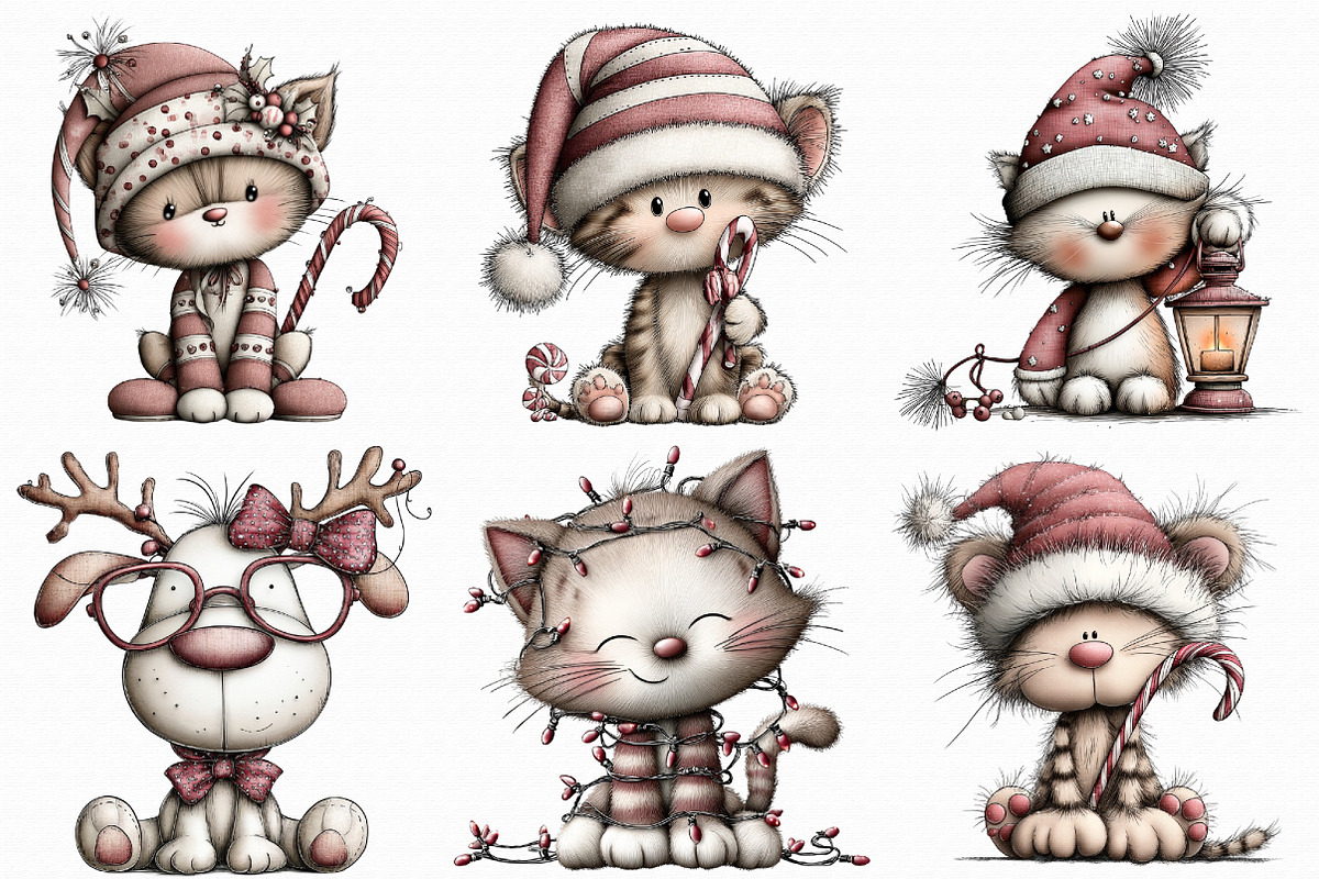 Whimsical Christmas Cat & Dog Clipar, an Illustration by Libby Wishes (Photo 5 of 7)