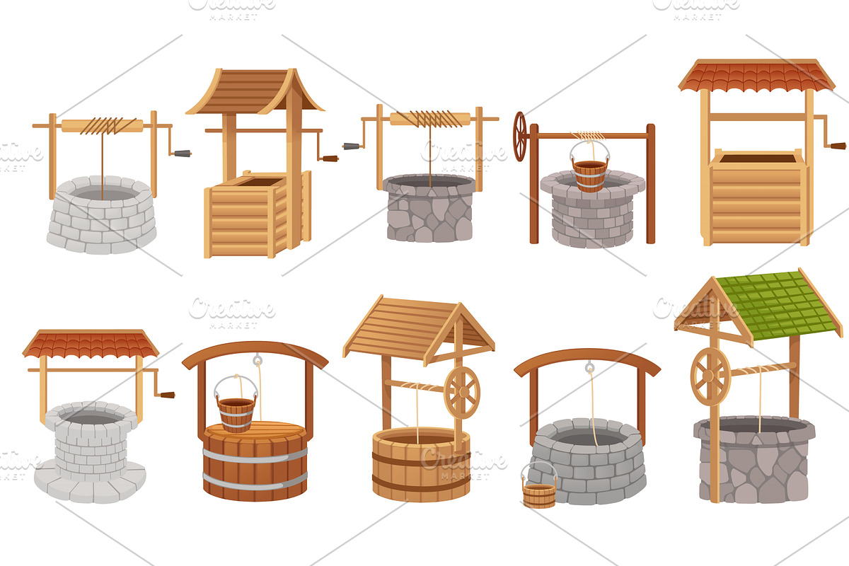 Set of wooden and stone well with, an Object Graphic by Alfmaler