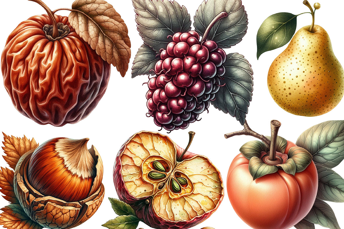 Watercolor Autumn Fruits Clipart, an Illustration by Designking (Photo 2 of 4)