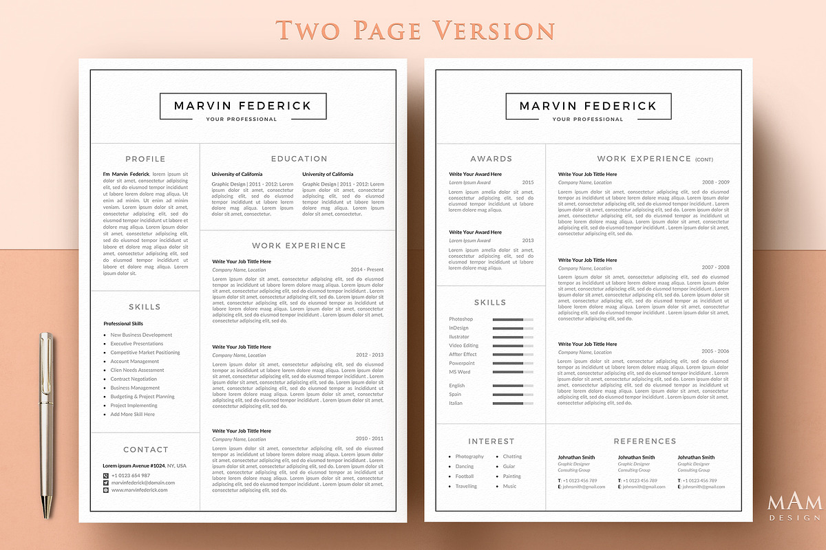 Professional Resume CV Template, a Resume Template by MAM Design (Photo 3 of 10)
