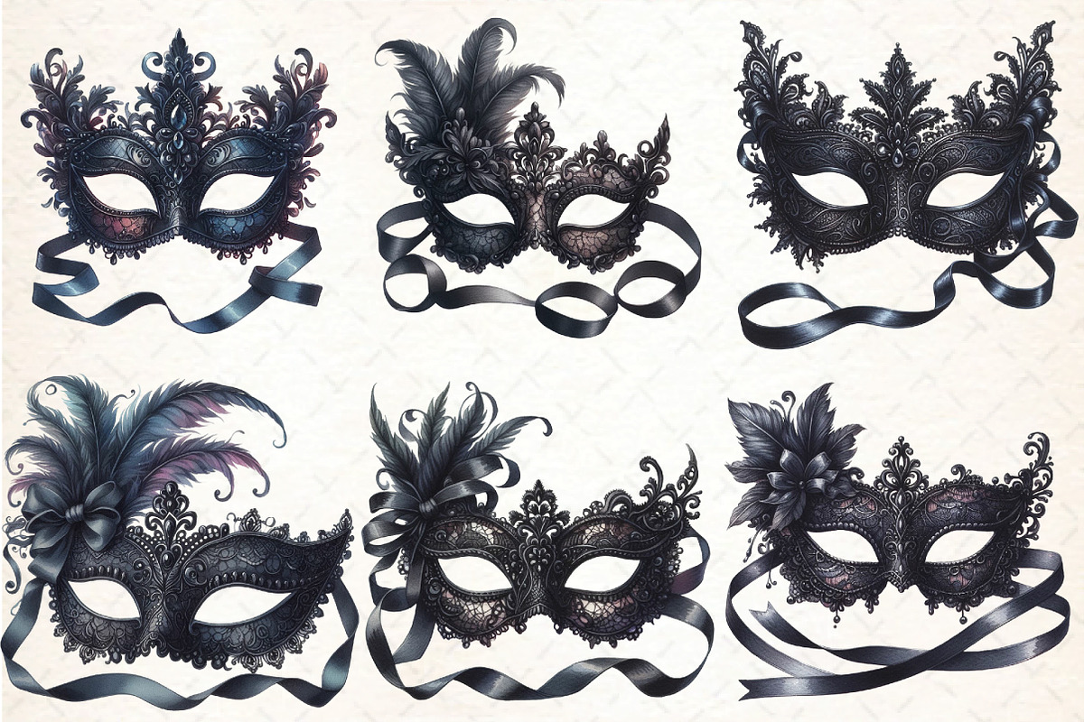 Black Lace Masquerade Mask Clipart, an Illustration by DreamCafeArt (Photo 3 of 5)