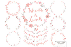 Soft Pink and Grey Flower Wreaths, an Illustration by Amanda Ilkov