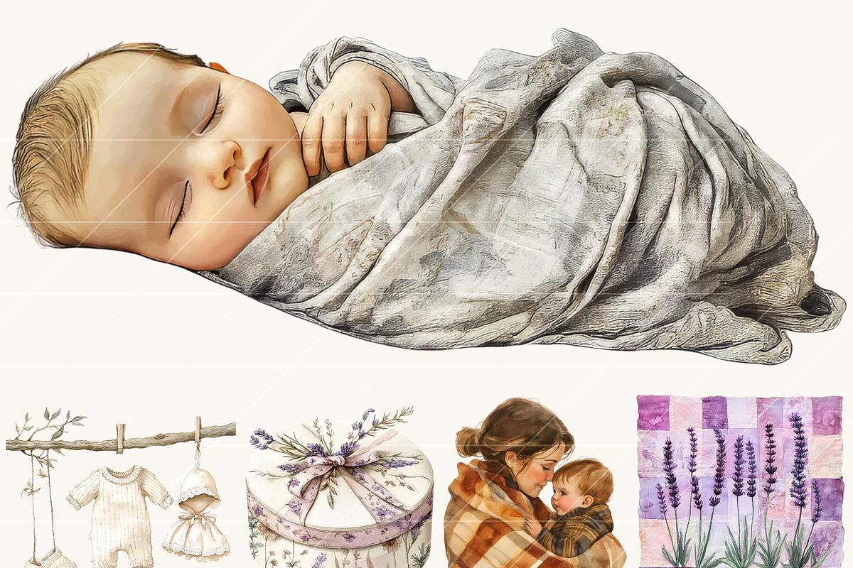 Mom and Newborn Baby Clipart, a Person Illustration by BusyDaydesign (Photo 4 of 9)
