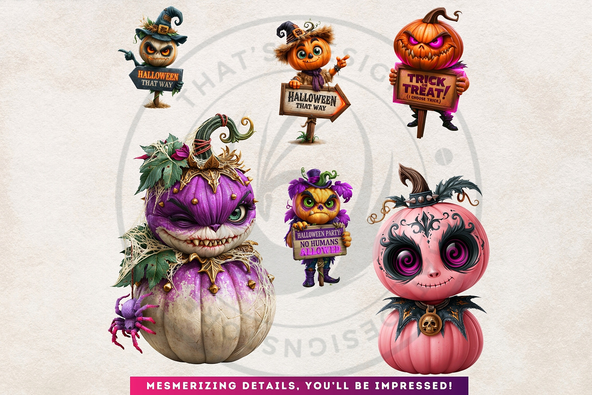 Funny Halloween Clipart PNG Set, a Seasonal Illustration by ThatsDesignArt (Photo 9 of 16)