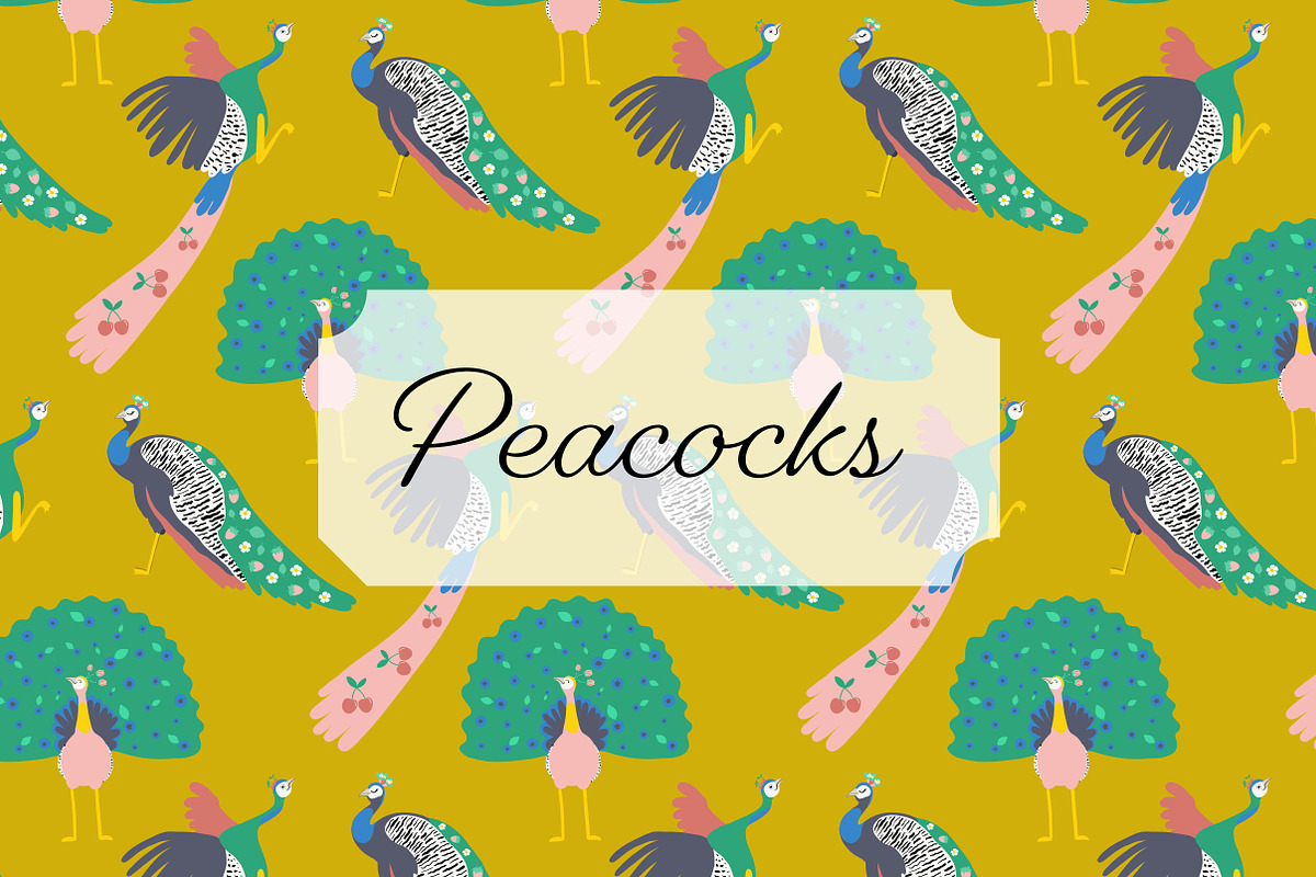 Peacocks & Berries Seamless Pattern, a Pattern Graphic by Painted Puffin Creative (Photo 2 of 5)