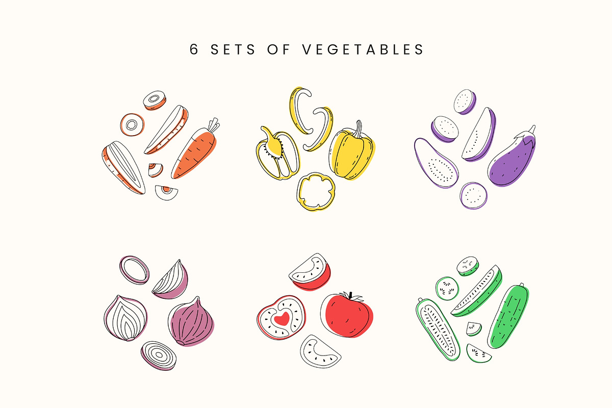 Hand-drawn Doodle Fruits Vegetables, a Food Illustration by Kristina Chistiakova (Photo 3 of 3)