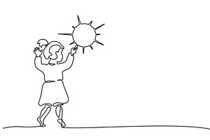 Small girl drawing sun on wall, a Person Illustration by Valenty