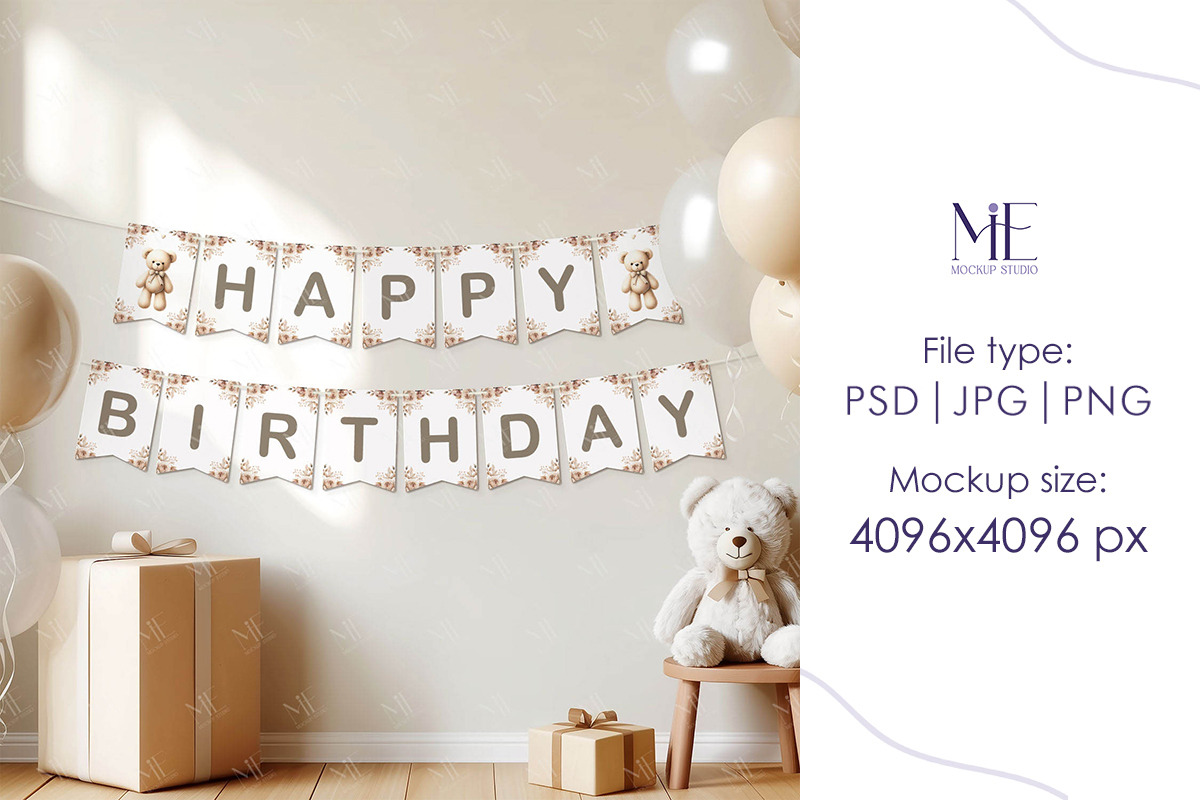 Birthday Bunting Banner Cards Mockup, an Advertising Mockup by Mie Mockup Studio (Photo 5 of 6)
