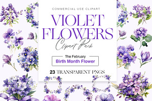 Violet Flower, Watercolor Floral PNG