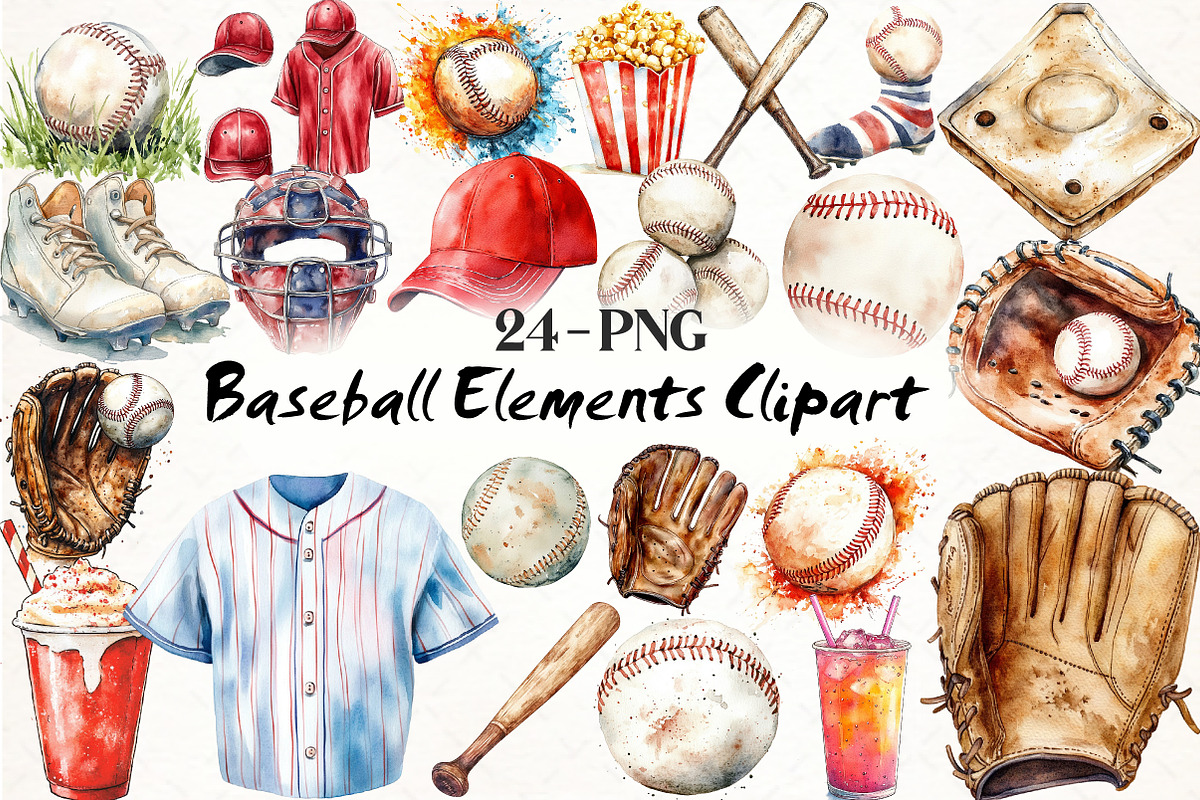 Baseball Elements Clipart, an Illustration by Libby Wishes (Photo 1 of 6)