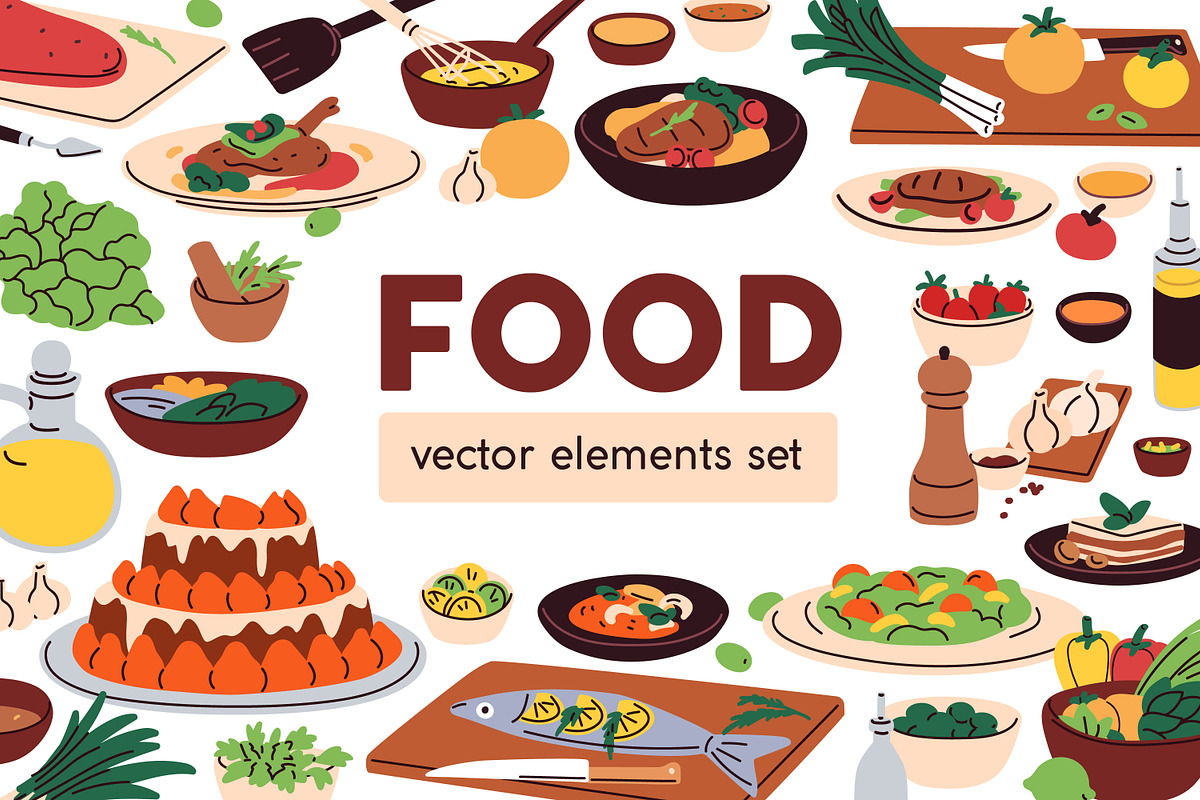 Different food and dishes set, a Food Illustration by Good Studio (Photo 1 of 3)