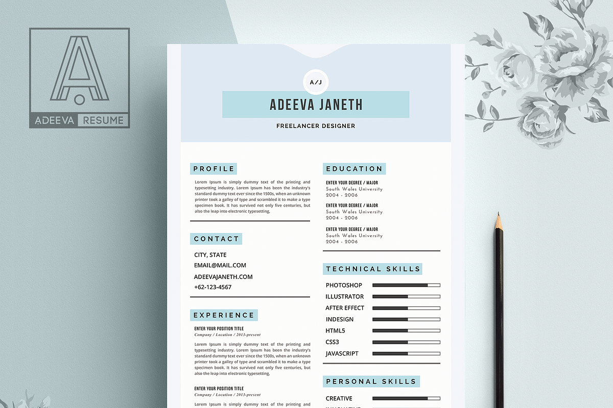 Simple Resume Template Janeth, a Resume Template by AdeevaResume (Photo 2 of 4)