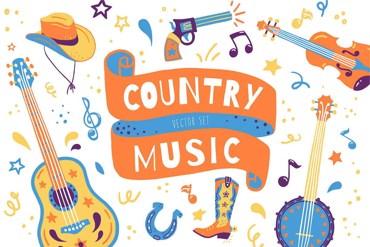 Country music vector set., an Illustration by Kattarina Po (Photo 1 of 7)