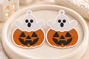 Ghost Pumpkin Earrings Embroidery, an Object Graphic by Craft Nest (Thumbnail 2 of 4)