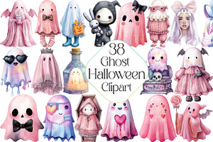 Pink Pastel Goth Halloween Ghost Cli, an Illustration by DreamPrint404