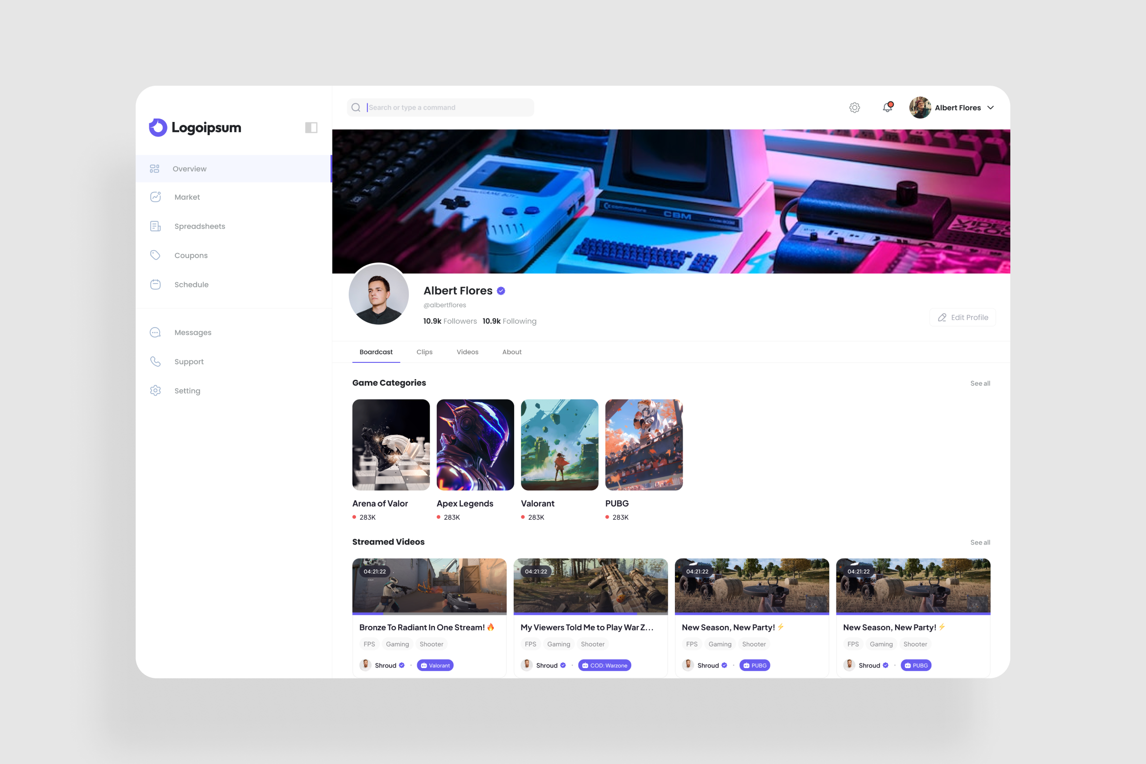 Game Stream Dashboard UI Kit, an UI Kit Template by iDoodle Studio