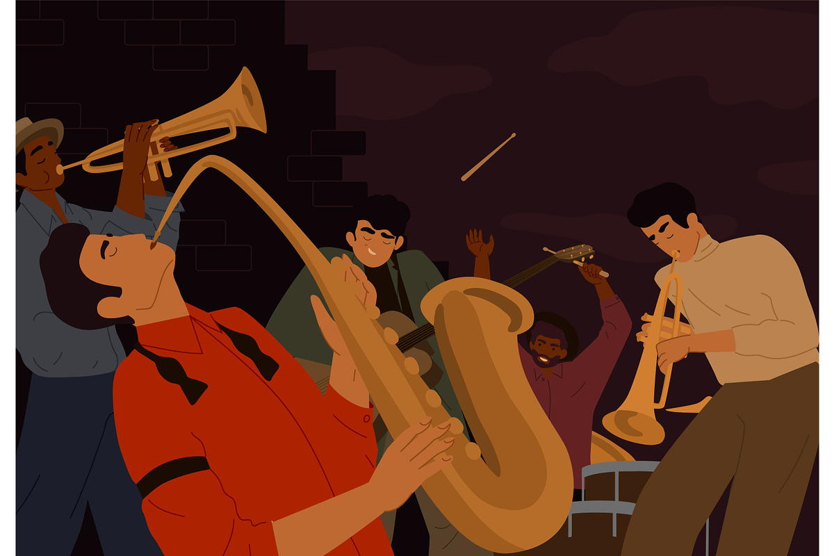 Musicians playing jazz in band set, a Person Illustration by Good Studio (Photo 5 of 8)