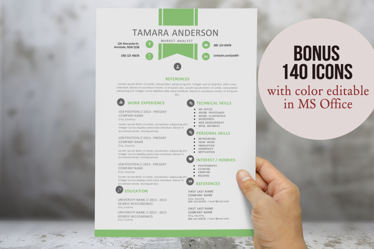 Green ribbon resume for Word, a Resume Template by Inkpower