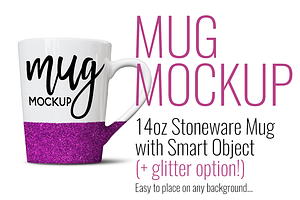 Mug White 14oz Tapered with Glitter