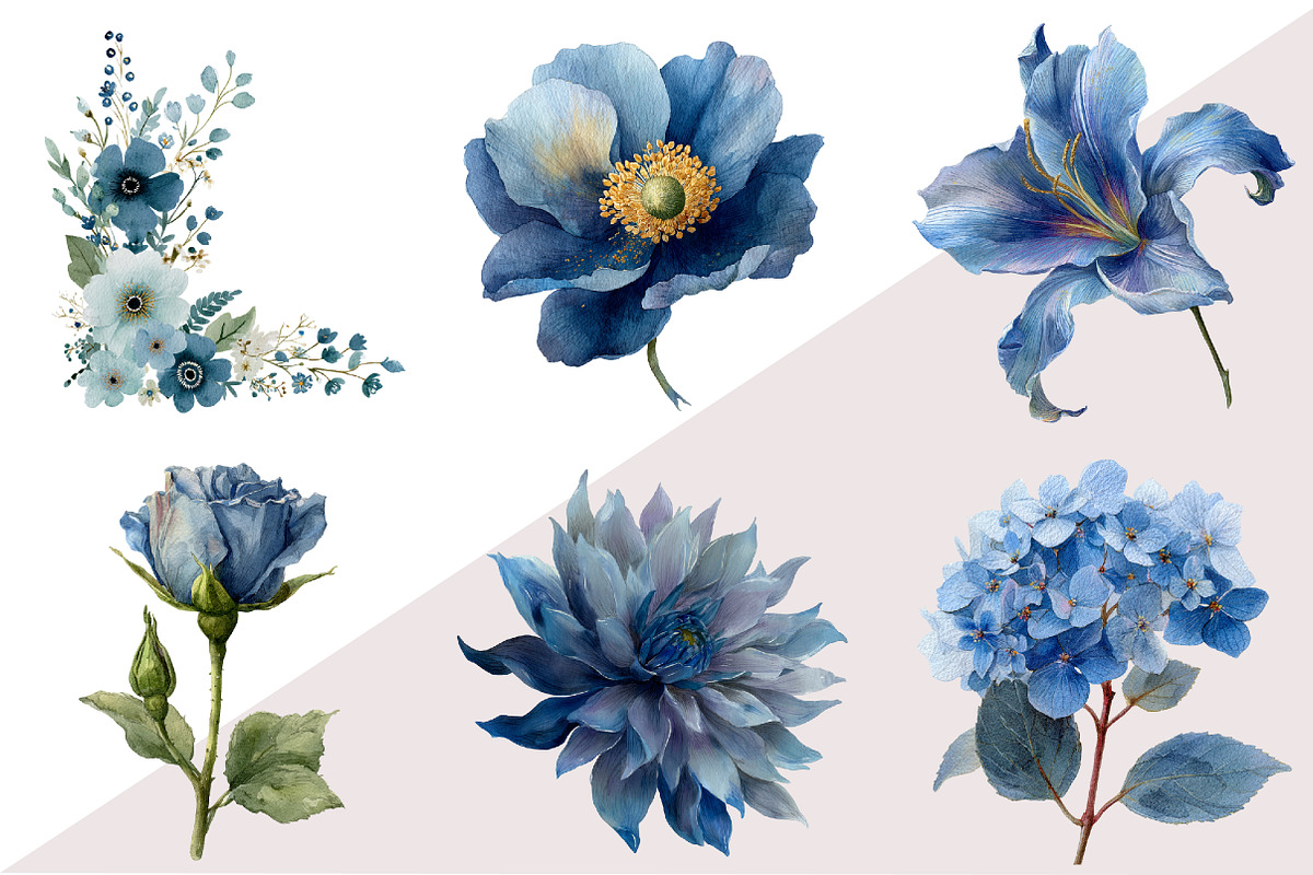 Dusty Blue Flower Clipart, an Illustration by Design Market (Photo 3 of 3)