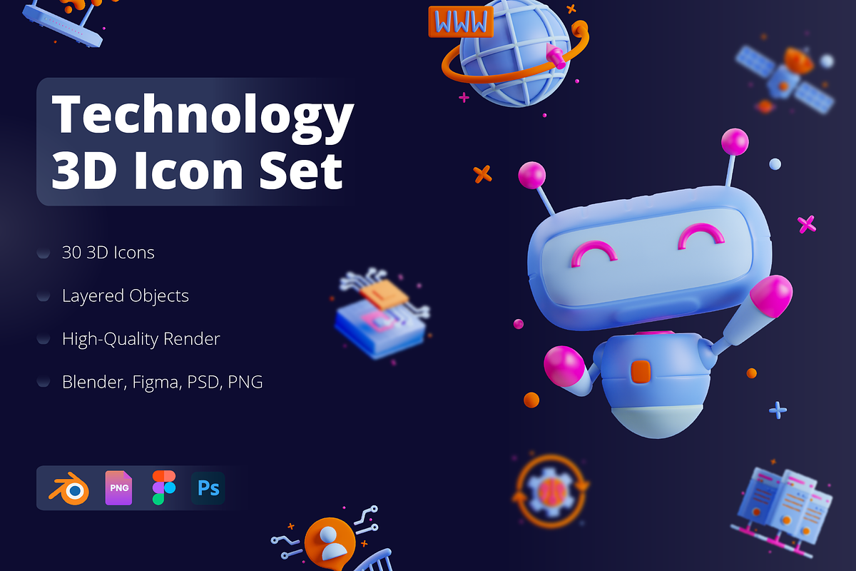 3D Technology Icons, an Object 3D Model by Flat Icons (Photo 1 of 8)