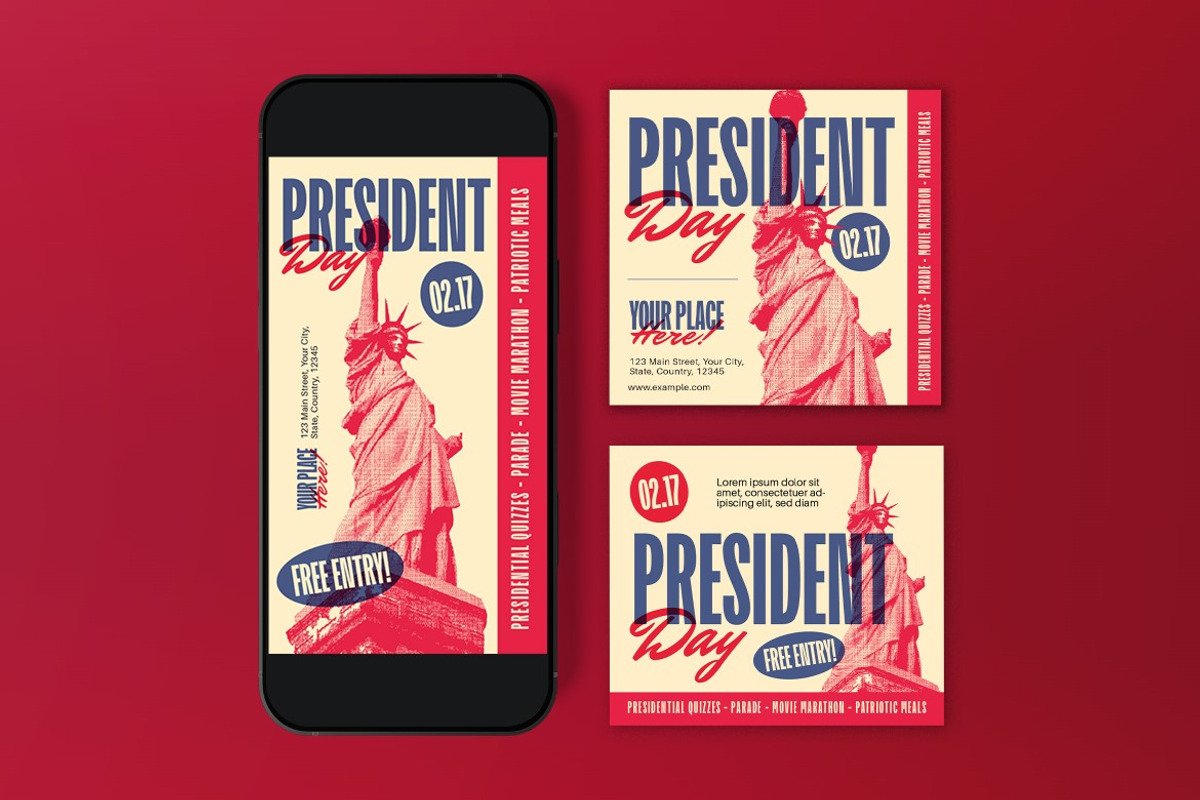 Red Vintage President Day Flyer Set, a Flyer Template by graphicook (Photo 3 of 3)