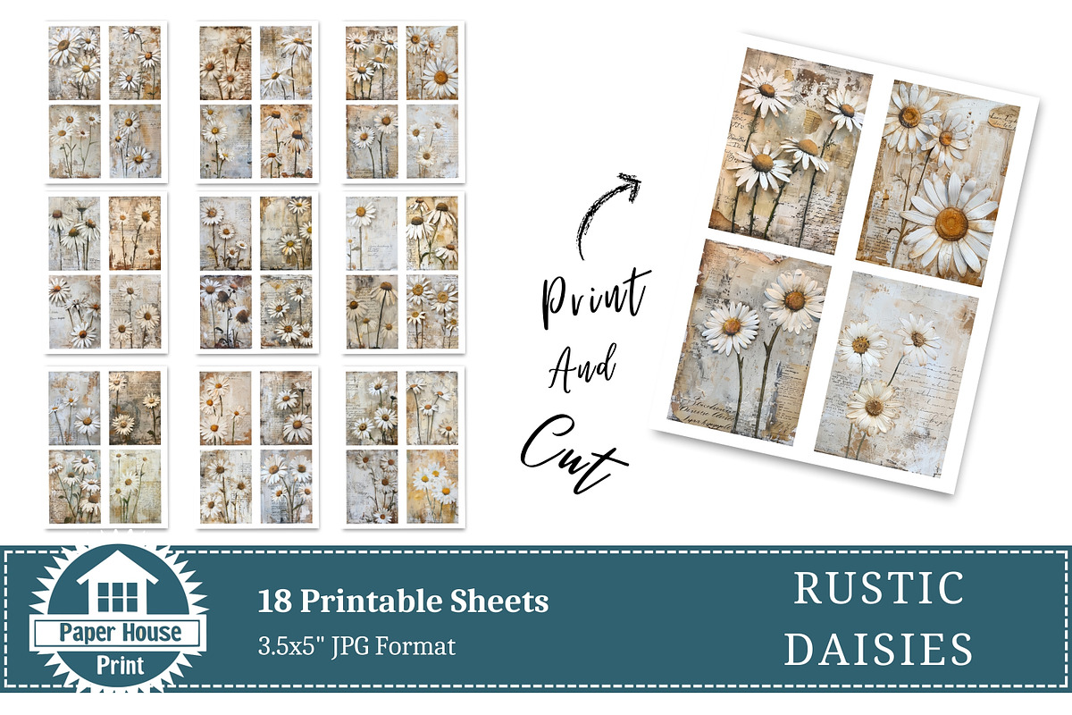 Rustic and Vintage Daisies Printable, an Illustration by NiiiNArt