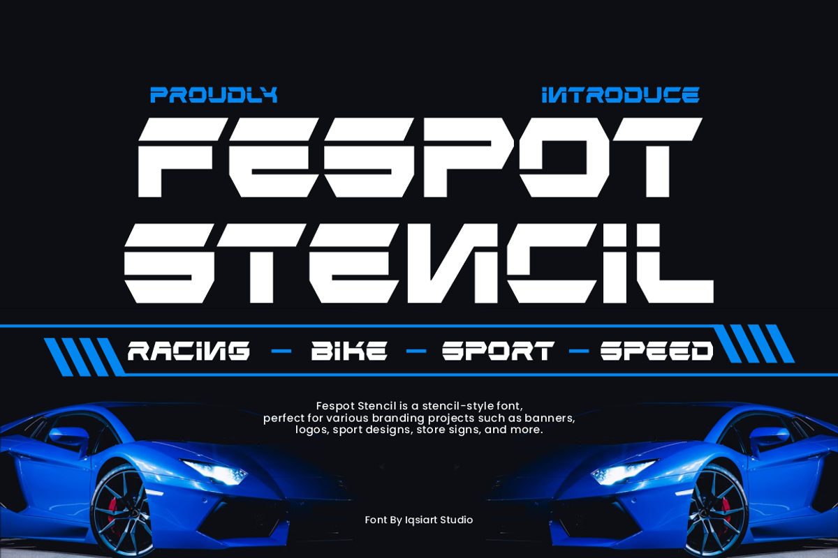 Fespot Stencil - Racing Font, a Sans Serif Font by Iqsiart Studio (Photo 1 of 7)