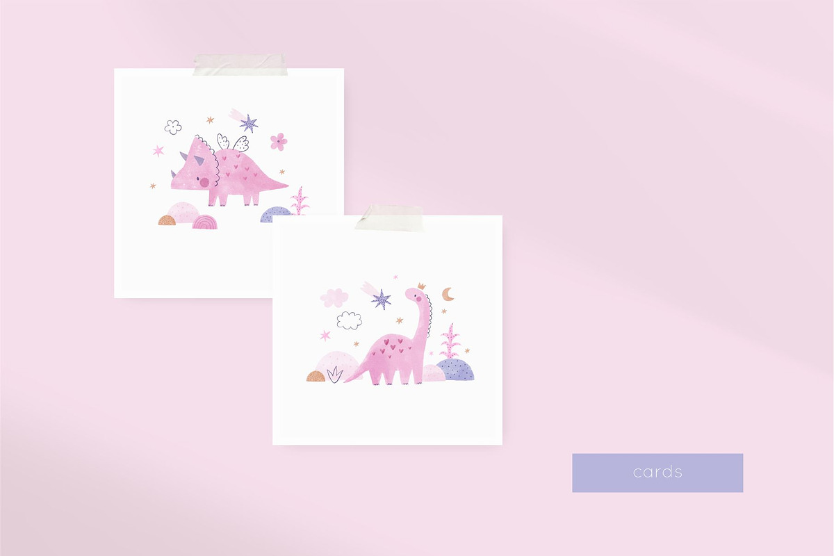 Watercolor little Dino girl, an Animal Illustration by Cute And Wild (Photo 3 of 6)