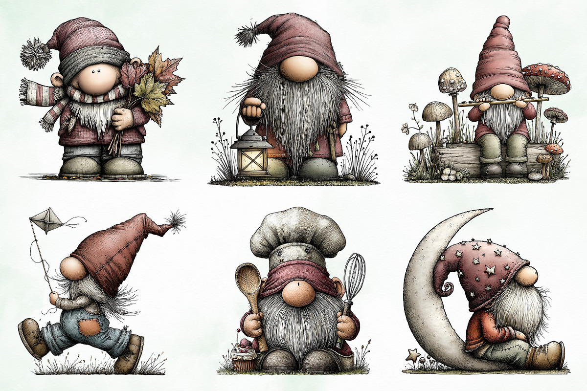 Whimsical Gnome Clipart Bundle, an Illustration by Creative Art (Photo 5 of 11)