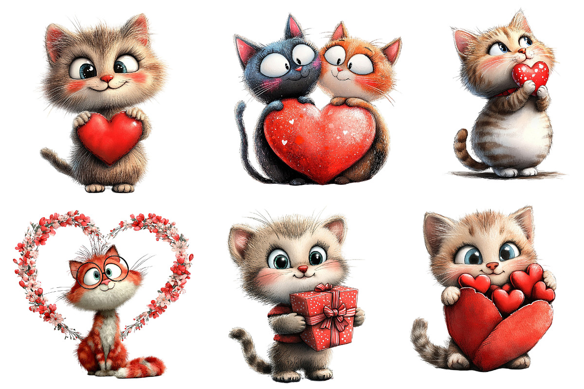 Valentine's Cute Cat Clipart, an Illustration by Dream Creation (Photo 4 of 5)