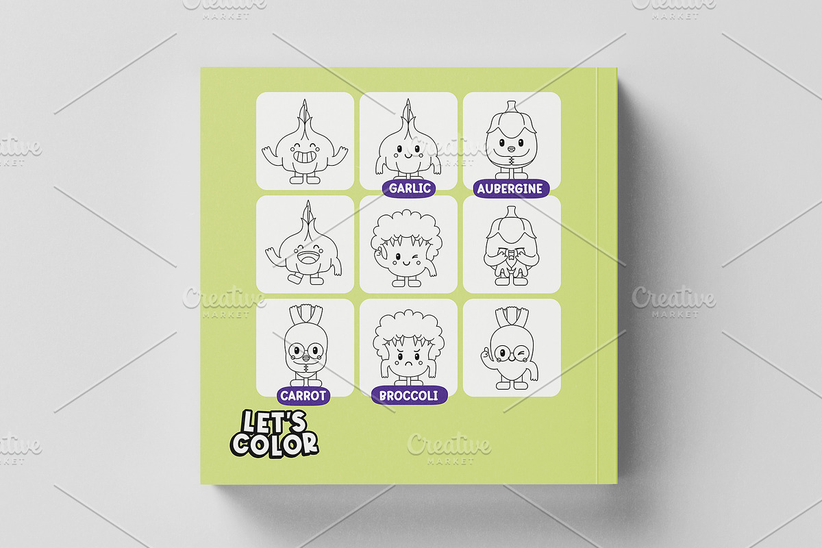 Kawaii Veggies Coloring Book 01, an Education Illustration by MEDZ (Photo 2 of 3)