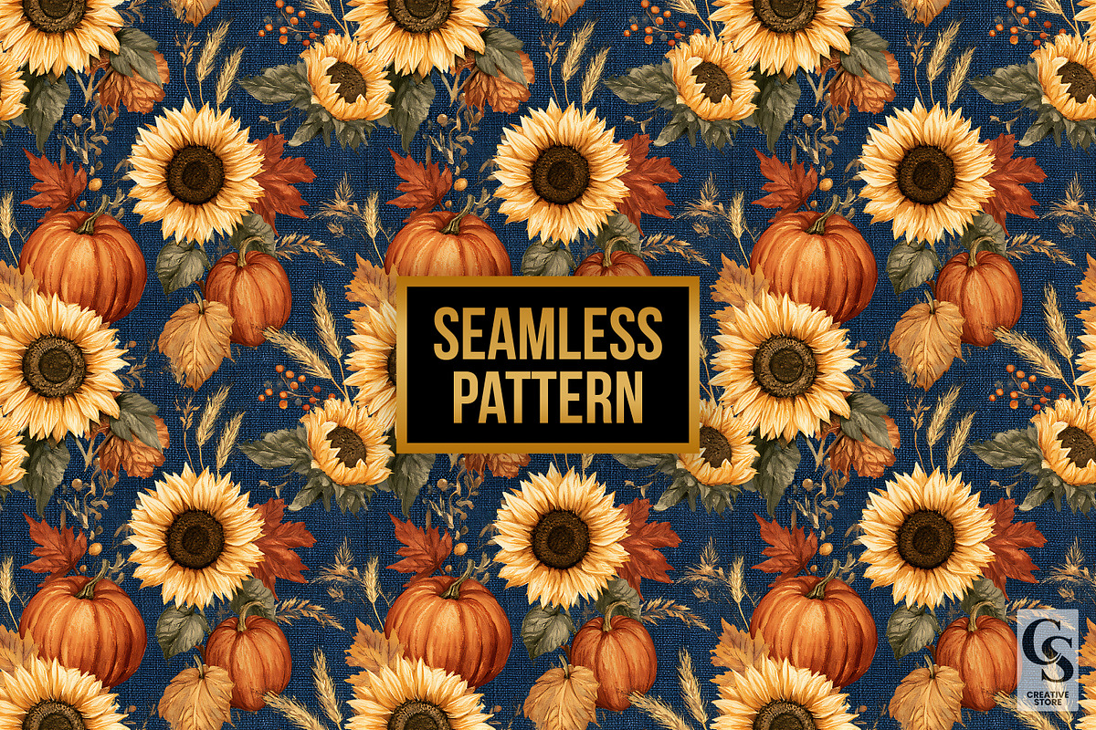 Denim Fall Sunflowers Digital Papers, a Pattern Graphic by Creative Store (Photo 4 of 5)